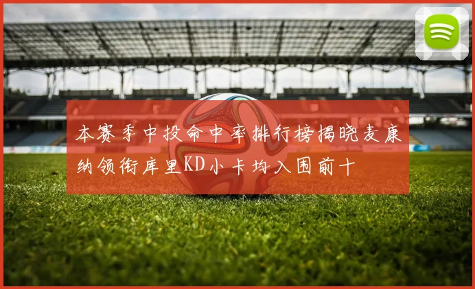 本赛季中投命中率排行榜揭晓麦康纳领衔库里KD小卡均入围前十